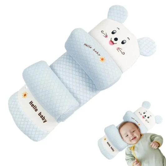 CozyBabyNest.Newborn Baby Head Shaping Pillow – Cute Bear Design | Anti-Roll, Breathable & Soft Support Cushion for Infant Safety Sleep.By Baby & Gadgets Hub.